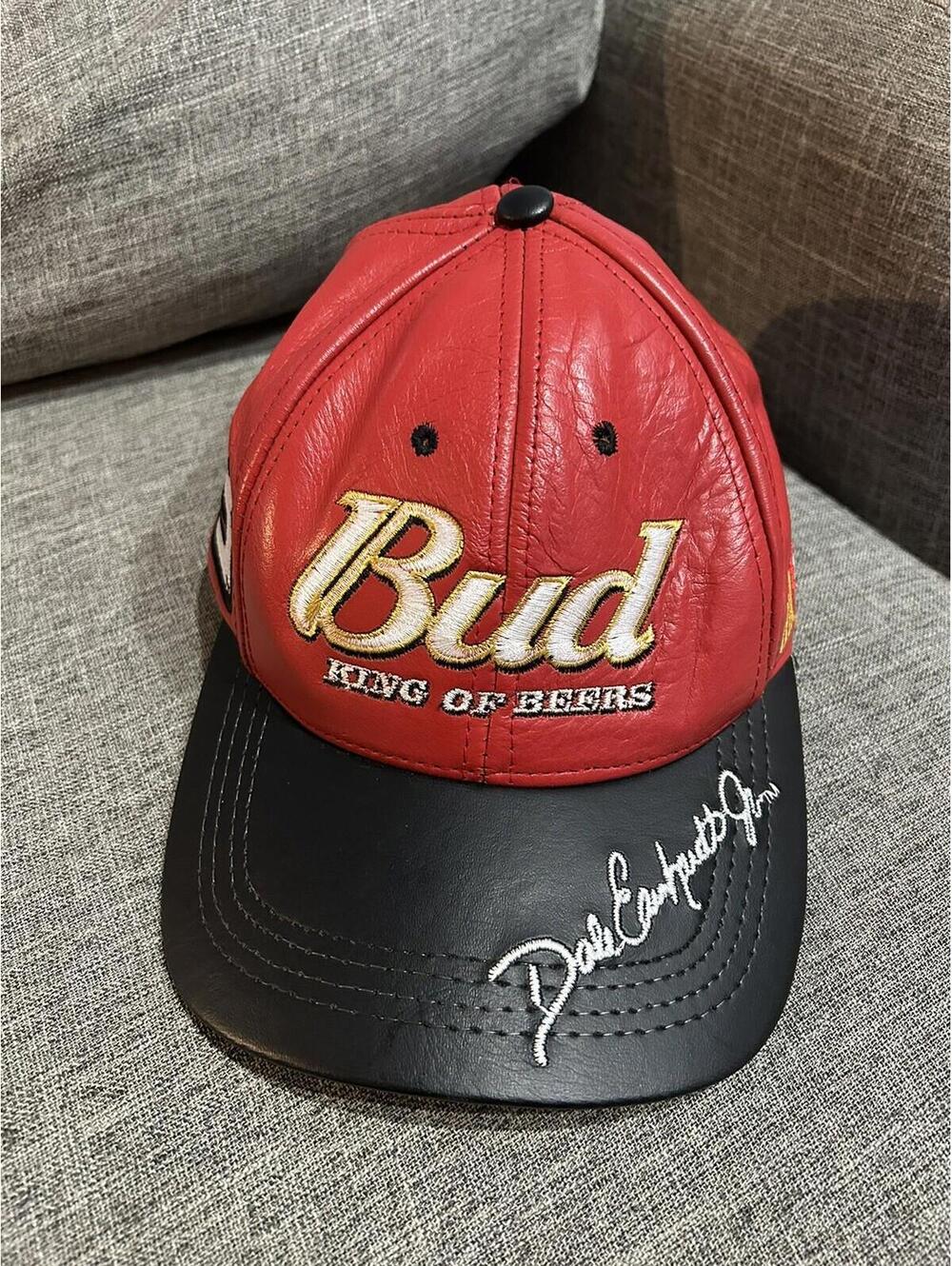 Dale Earnhardt Jr Leather Hat Mens OSFM Nascar Racing Genuine Bud Adjustable
